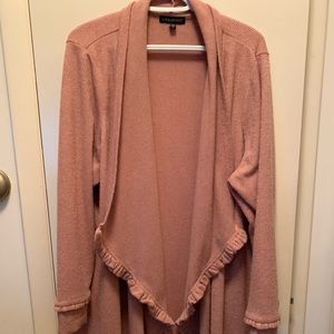 Pink ruffle cardigan.